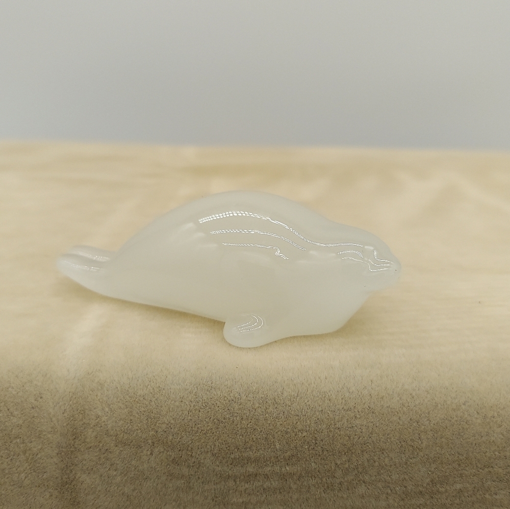 Signed Hadeland Norway Opaline Glass Seal Sea Lion Paperweight Figurine